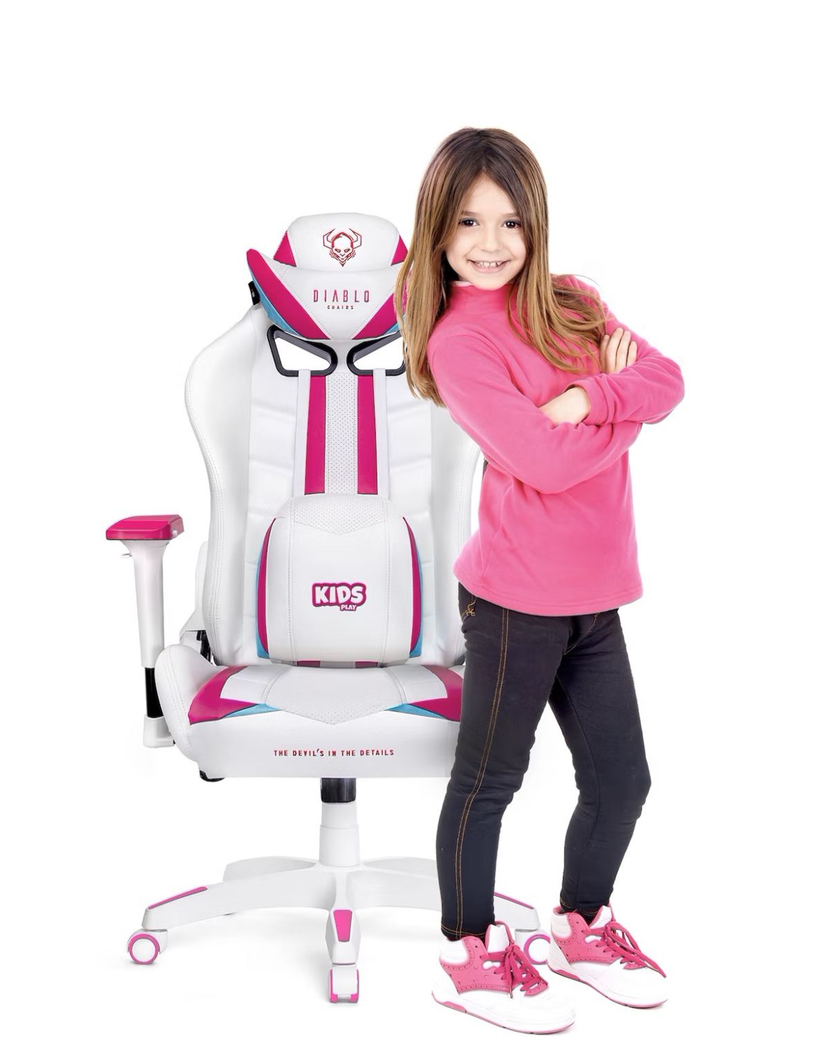 krzesło obrotowe gamingowe dla dziecka x-ray kids biało-różowe dla dziewczynki