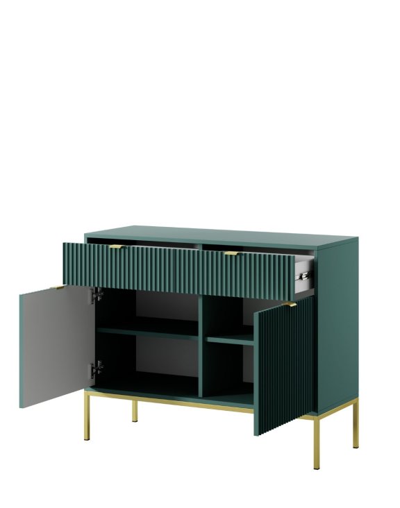 komoda ryflowana nova zielona z szufladami (ksz104), green/gold