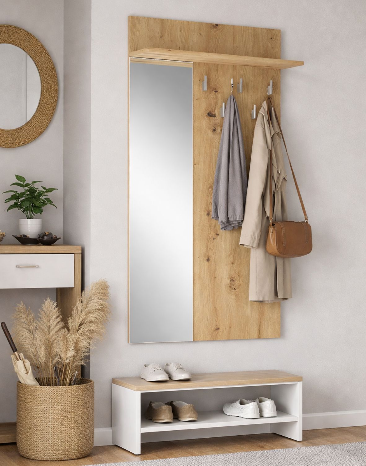 wieszak z lustrem do przedpokoju lima pr-1, dąb artisan