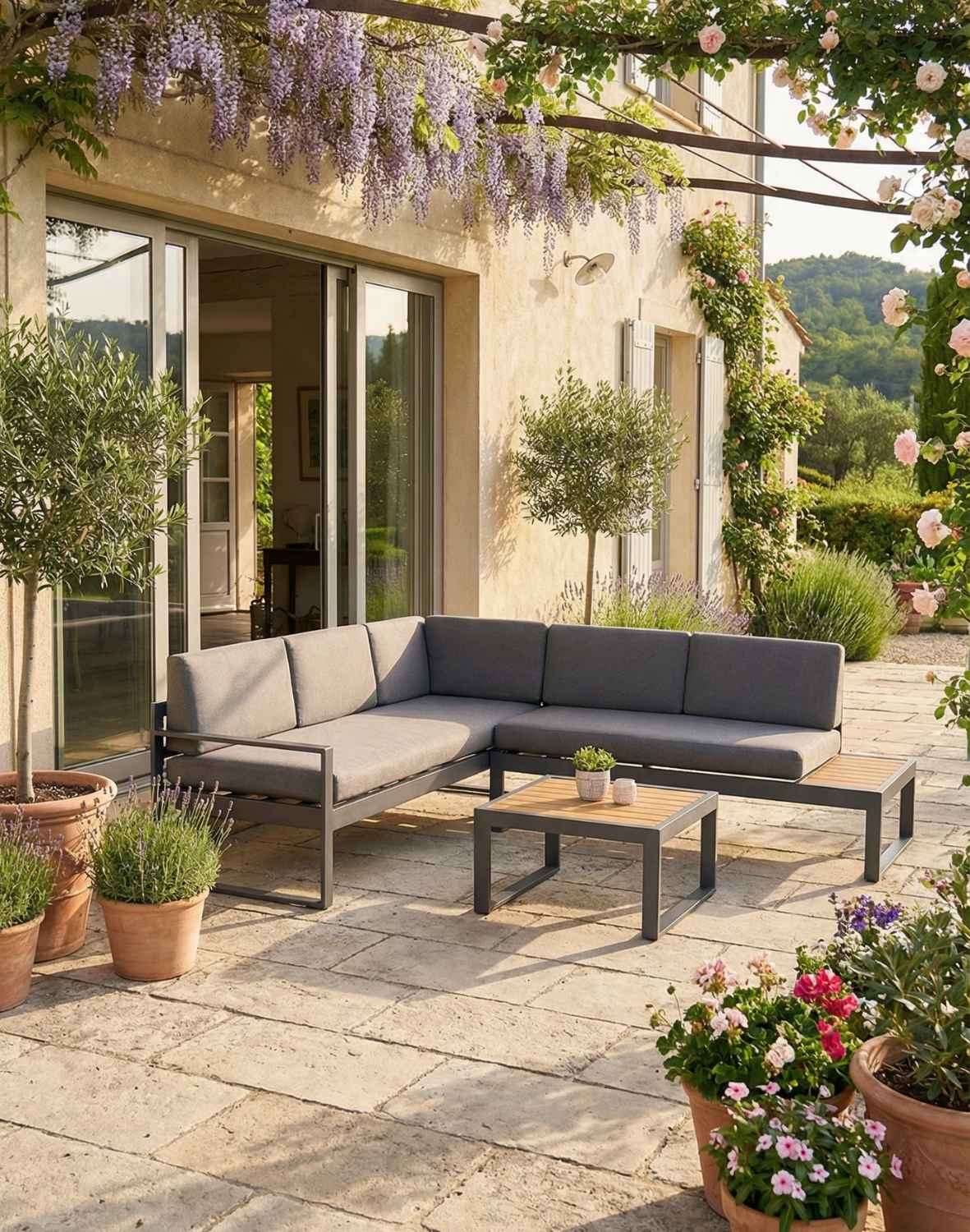 narożnik ogrodowy lorato grey 5-osobowy ze stolikiem – aluminium, szary