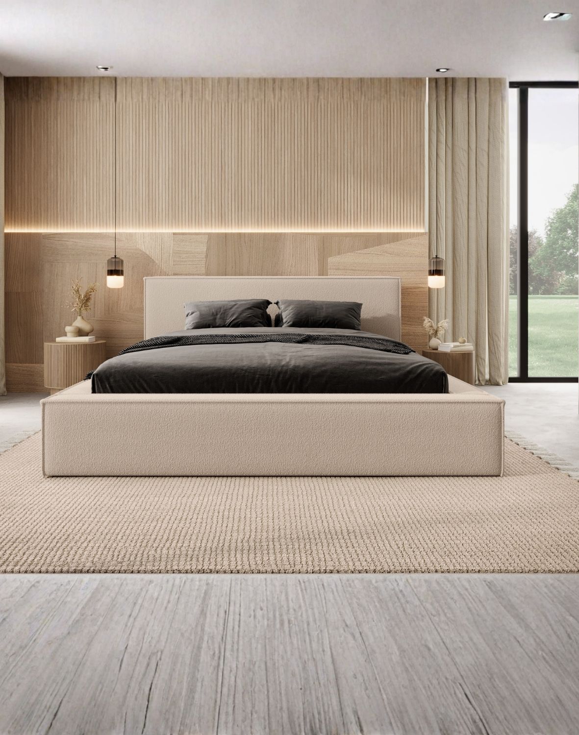 beżowe łóżko minimalistyczne asturia