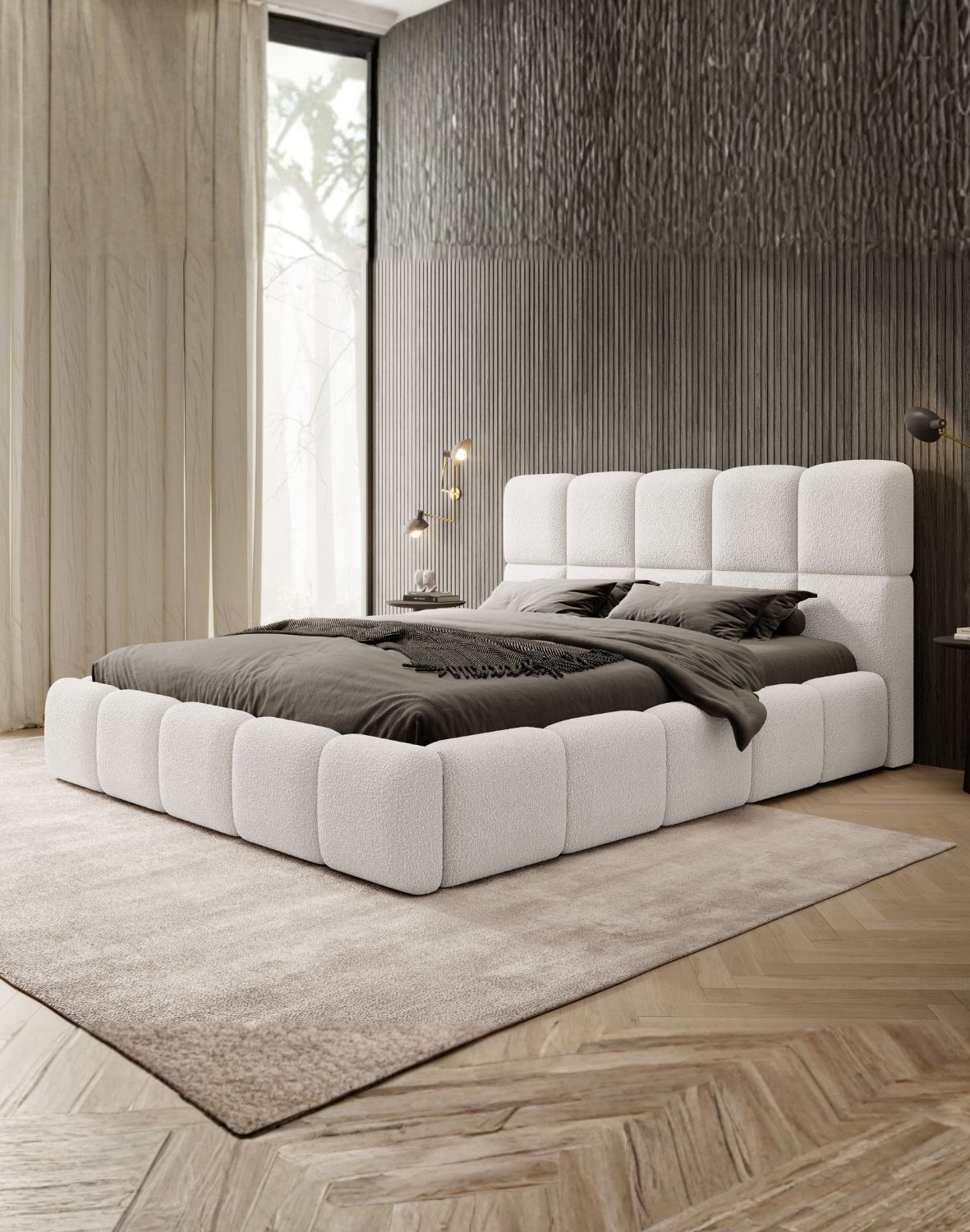 łóżko sypialniane tapicerowane grafitowe avila