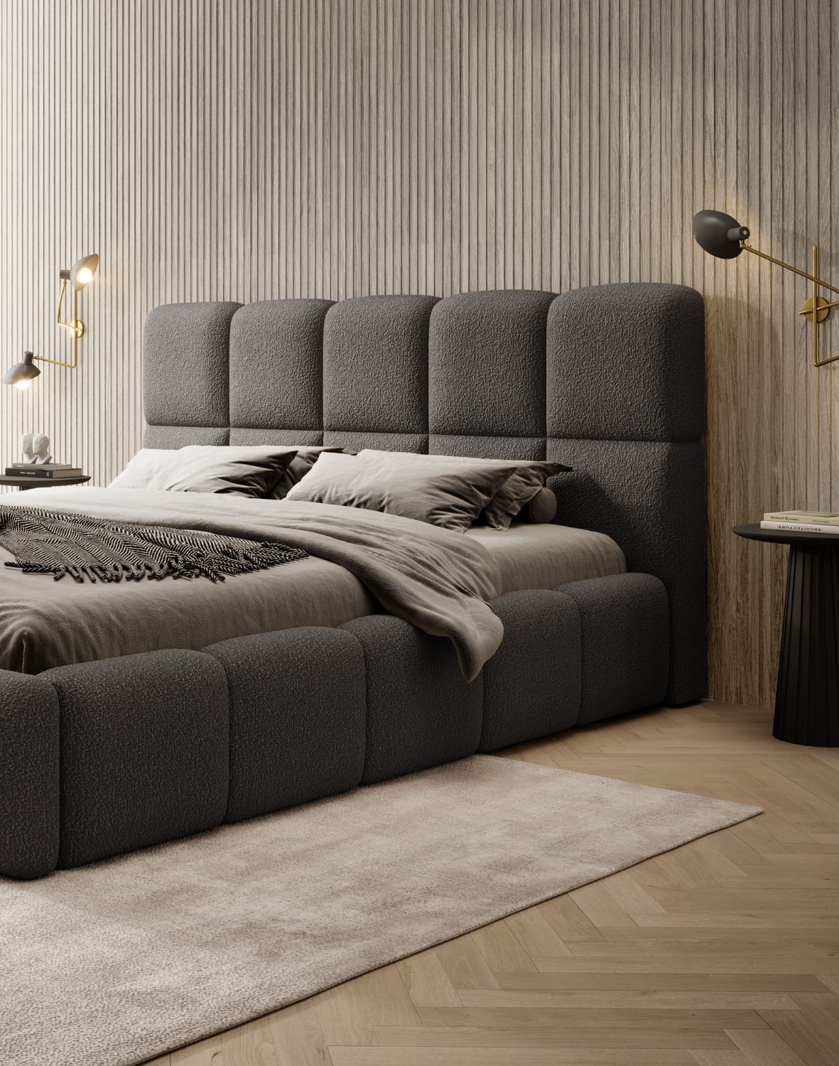 łóżko sypialniane tapicerowane grafitowe avila