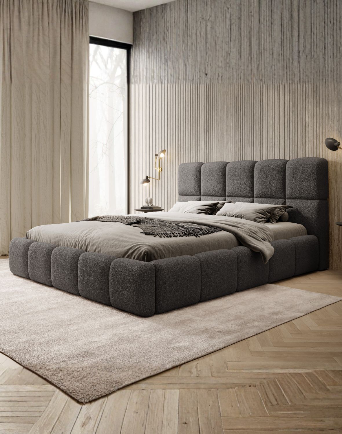 łóżko sypialniane tapicerowane grafitowe avila