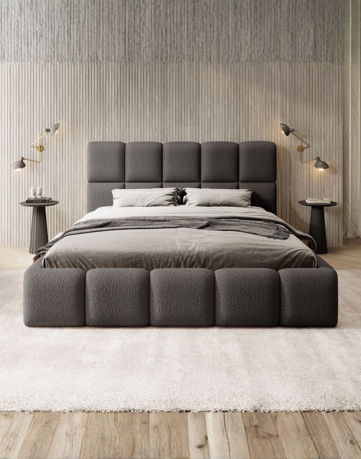 łóżko sypialniane tapicerowane grafitowe avila
