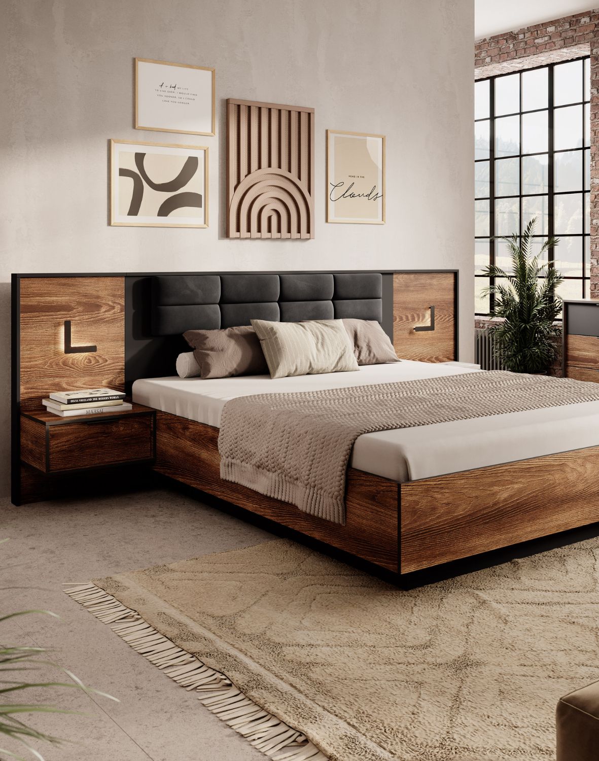 łóżko 160x200 z pojemnikiem milton c kasztan i antracyt