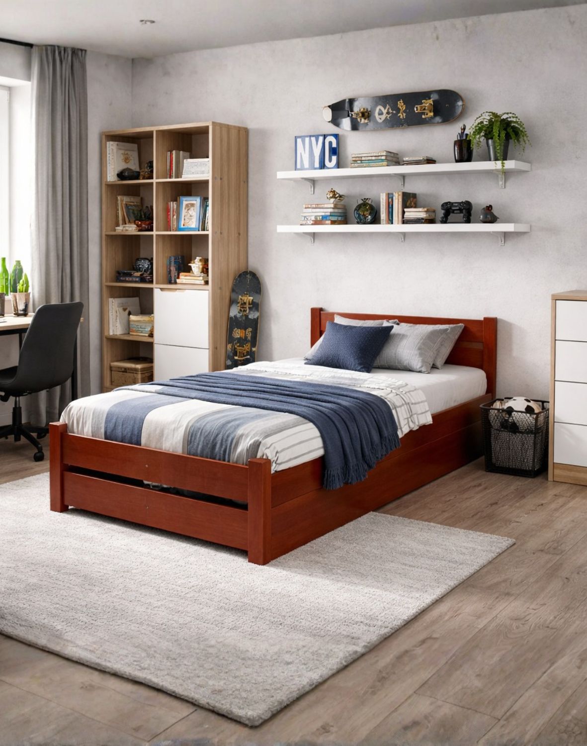 drewniane łóżko pojedyncze czereśnia relax