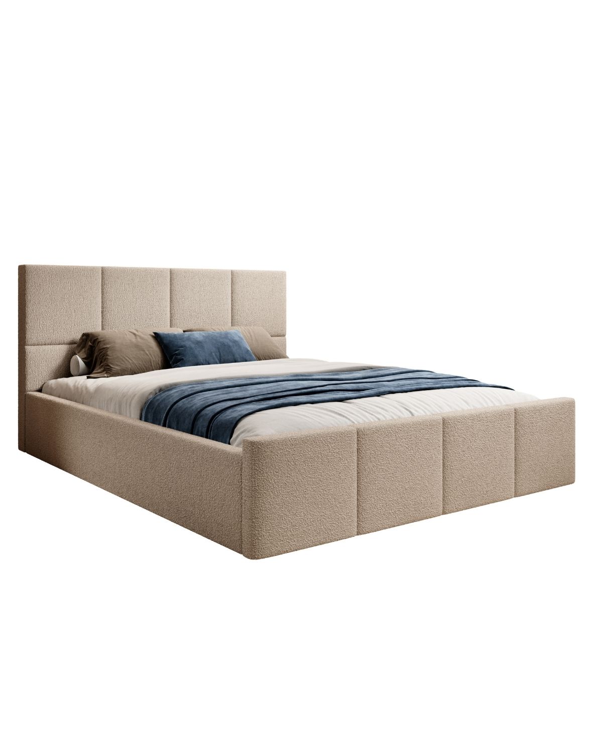 beżowe łóżko siena slim w tkaninie boucle abriamo