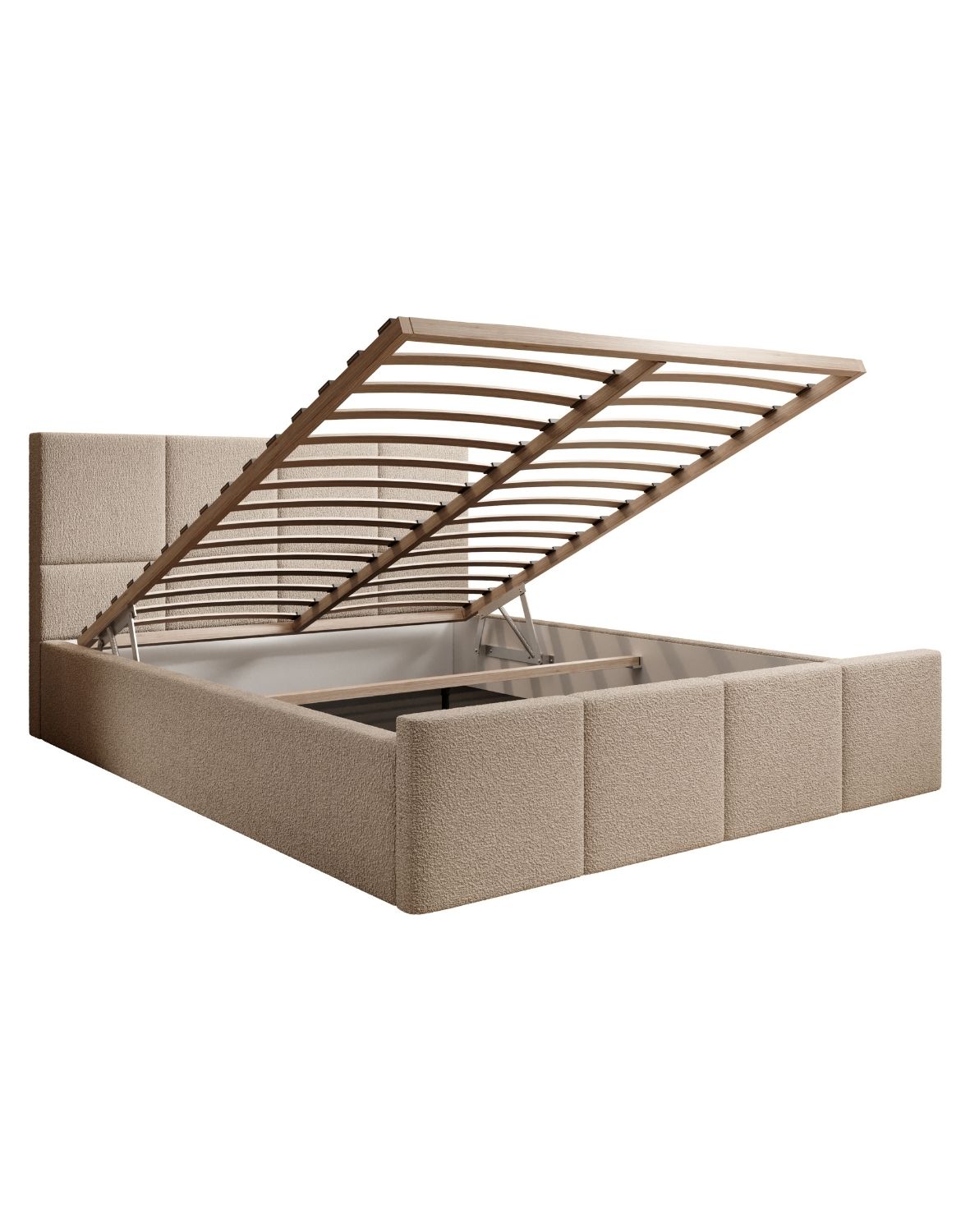 beżowe łóżko siena slim w tkaninie boucle abriamo