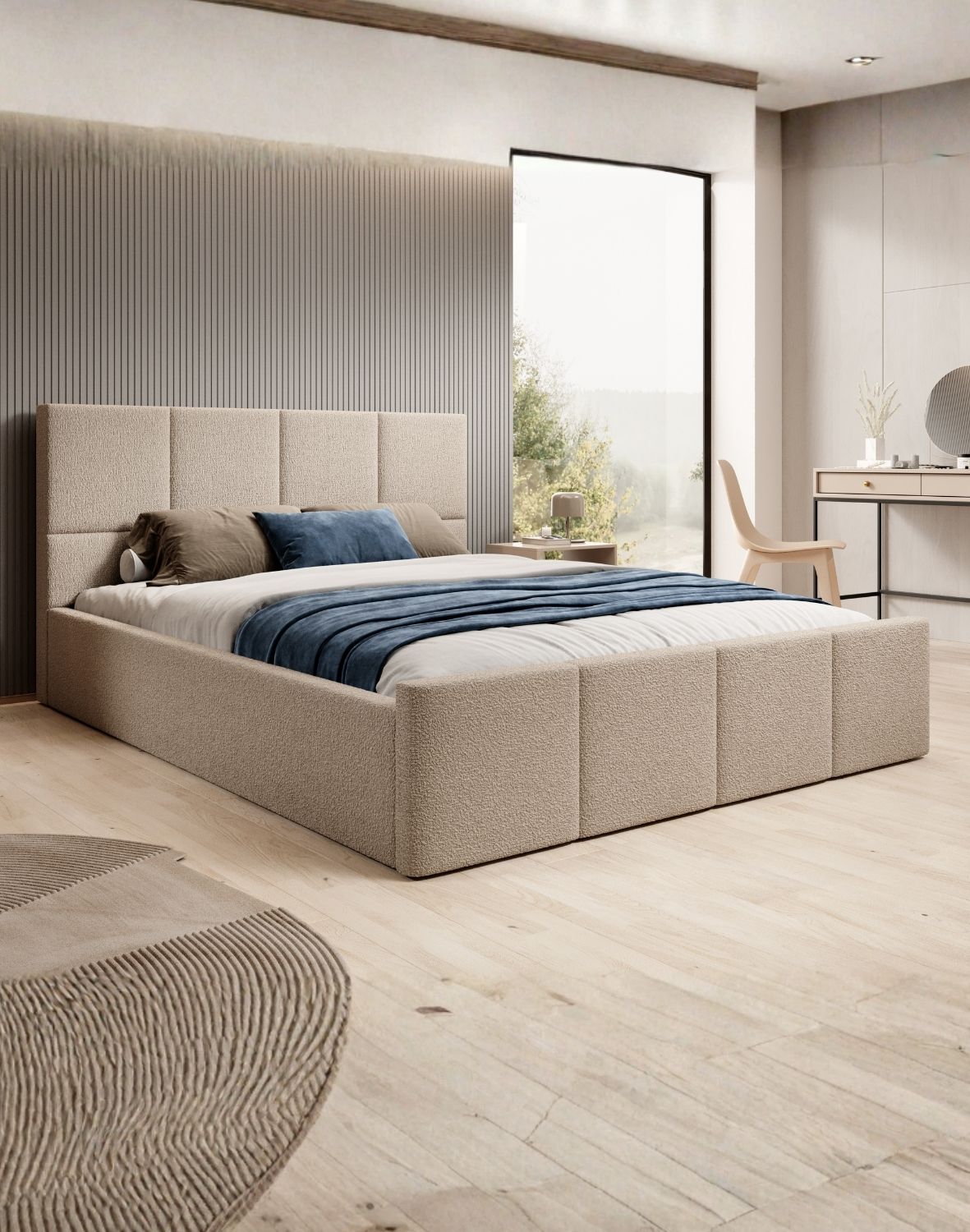 łóżko siena slim w tkaninie boucle abriamo