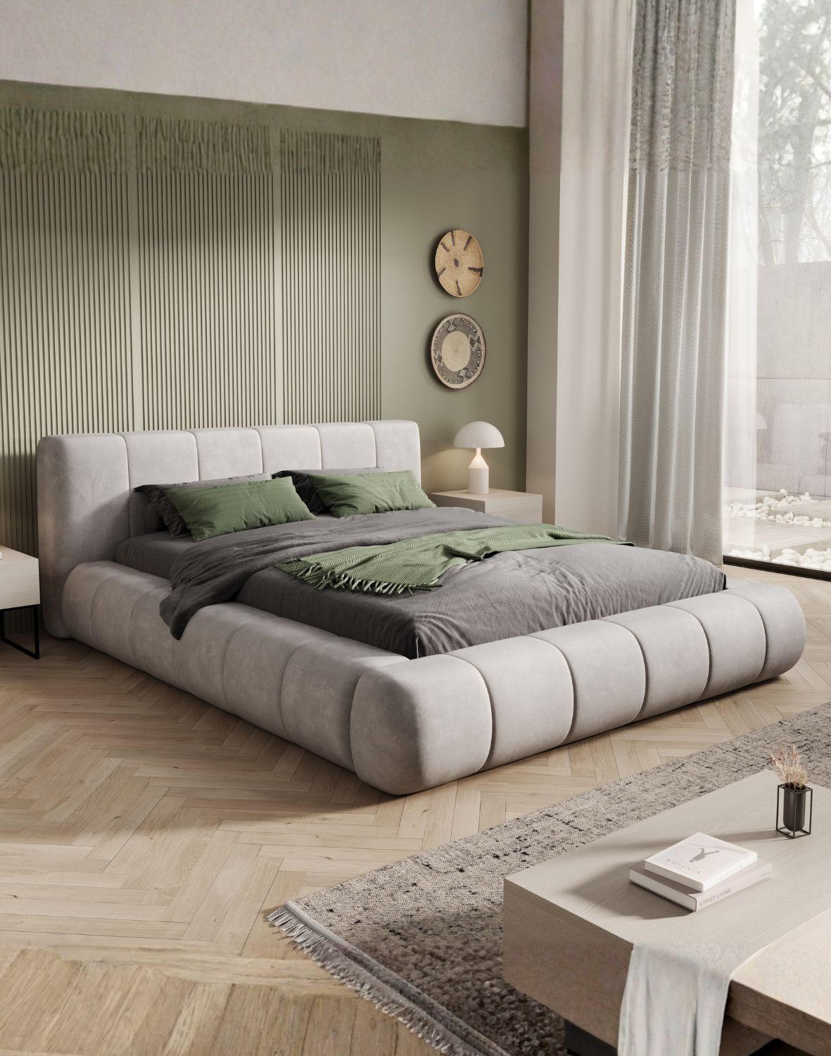 tapicerowane łóżko do sypialni z pojemnikiem vigo