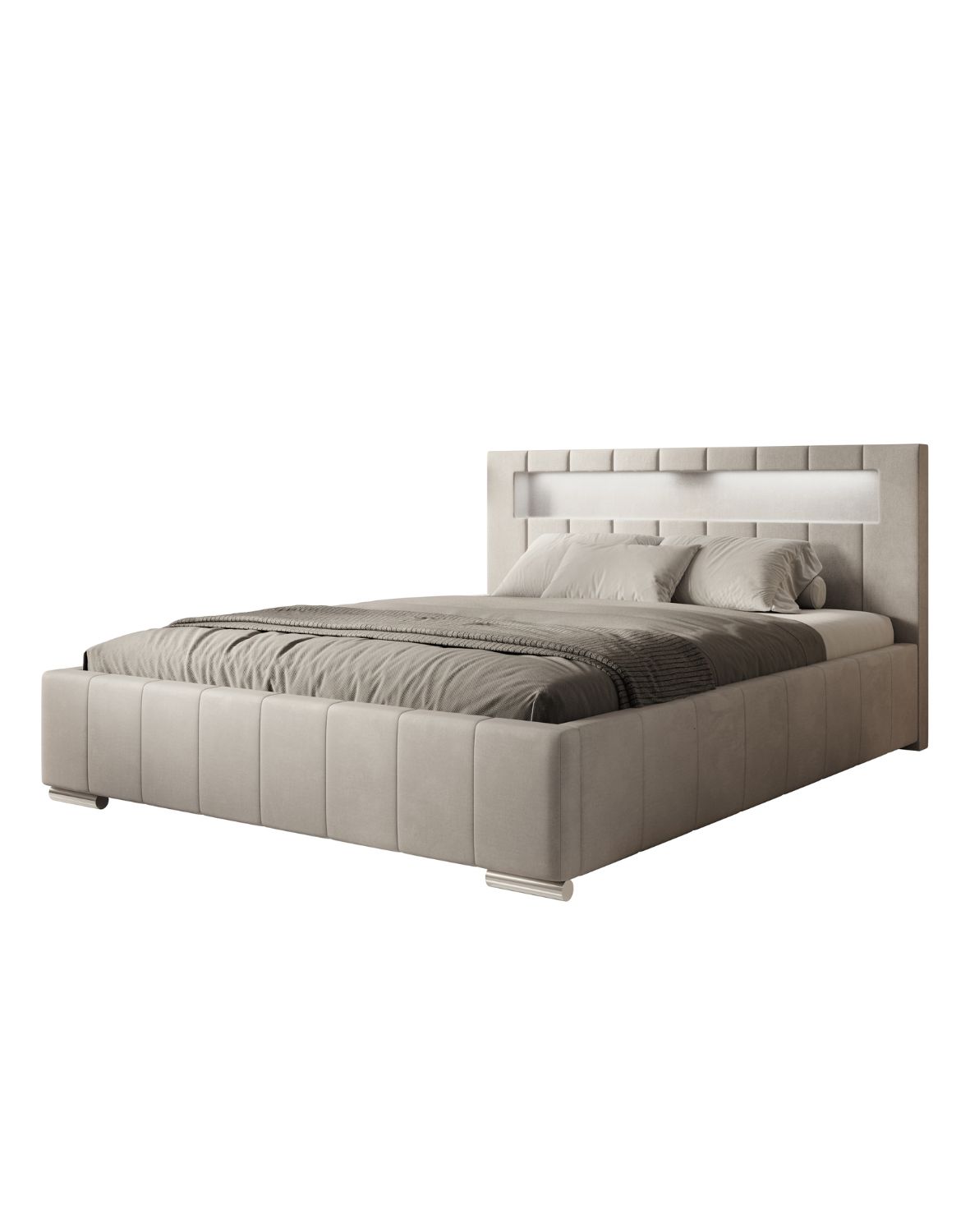 tapicerowane łóżko z led i pojemnikiem honey