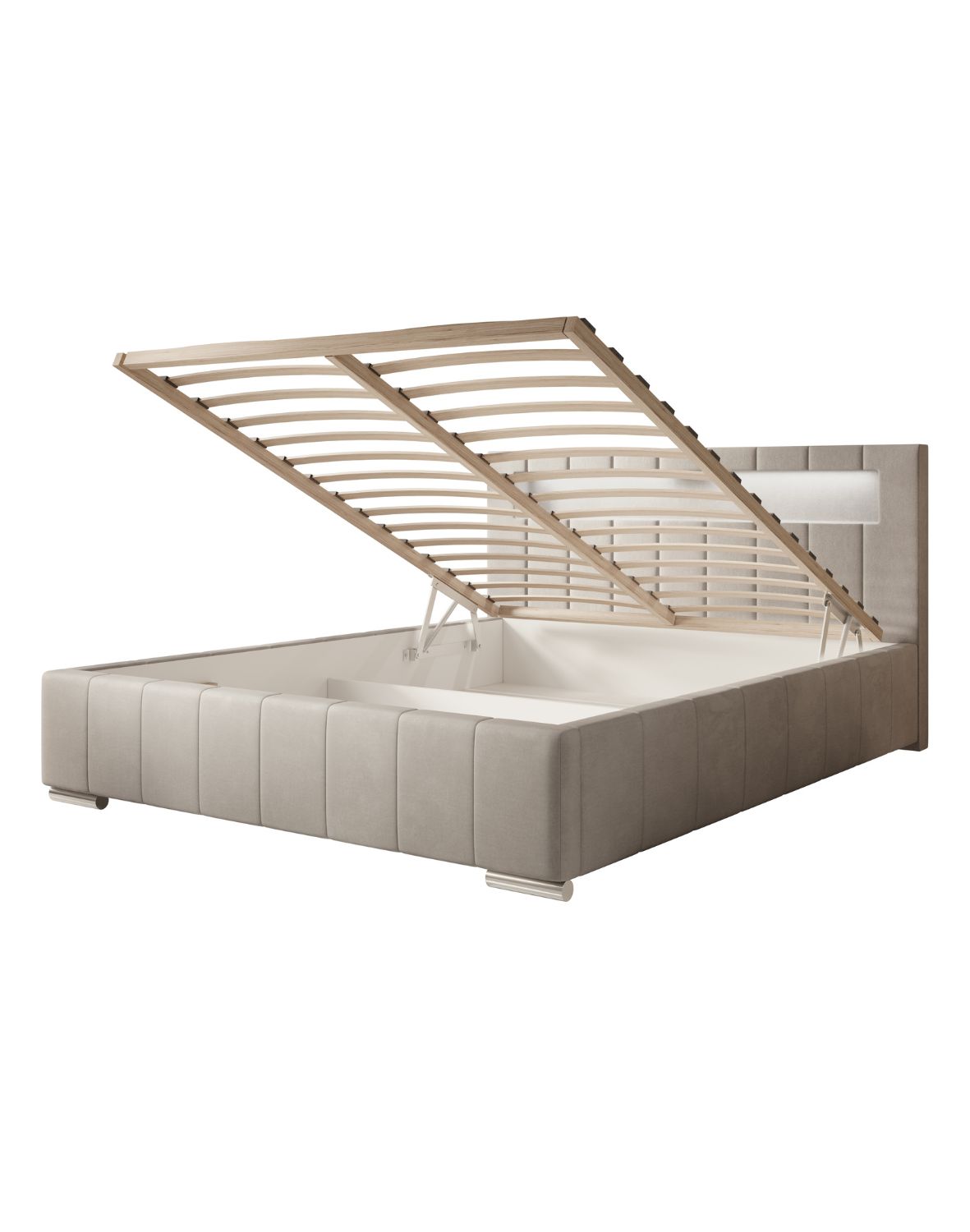 tapicerowane łóżko z led i pojemnikiem honey