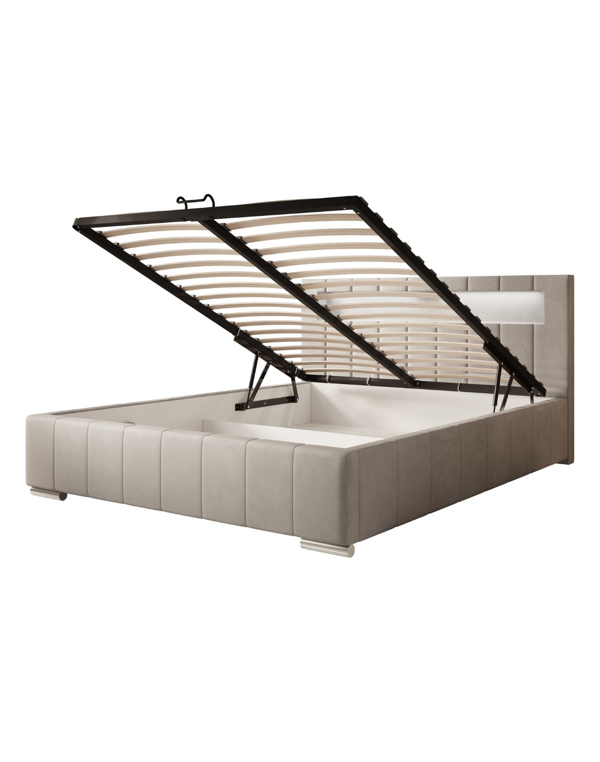 tapicerowane łóżko z led i pojemnikiem honey