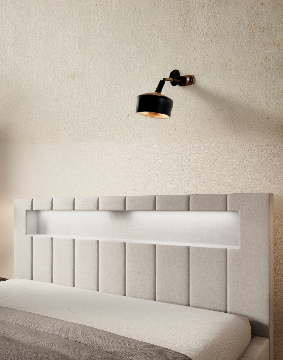 tapicerowane łóżko z led i pojemnikiem honey