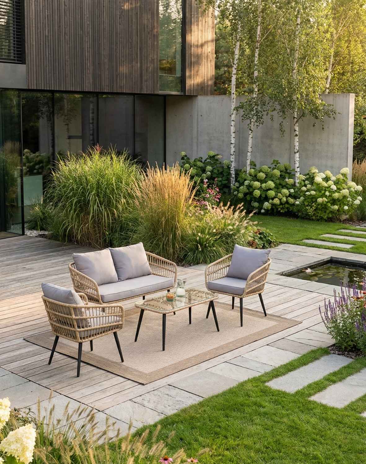 zestaw wypoczynkowy ogrodowy madera dla 4 osób, szary