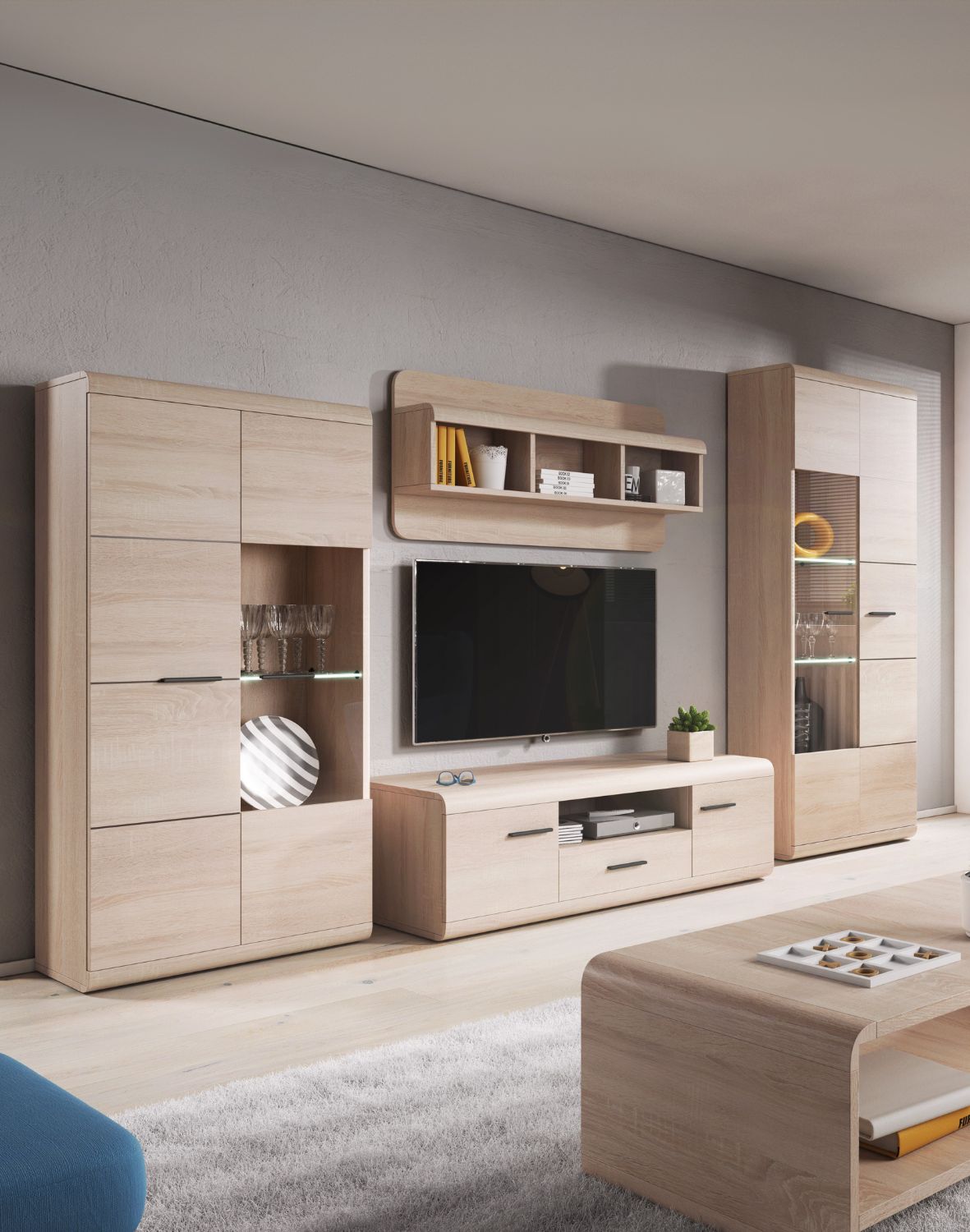 meblościanka dąb sonoma z szafka rtv i witryna link