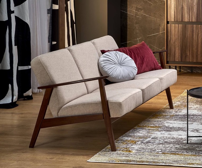 sofa trzyosobowa do salonu milano 3s, retro, beżowa