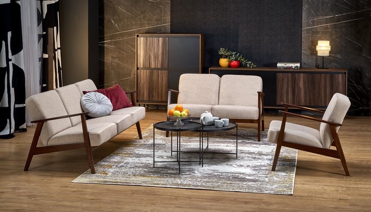 sofa trzyosobowa do salonu milano 3s, retro, beżowa