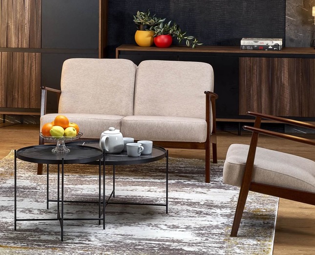 sofa dwuosobowa do salonu milano 2s, retro, beżowa