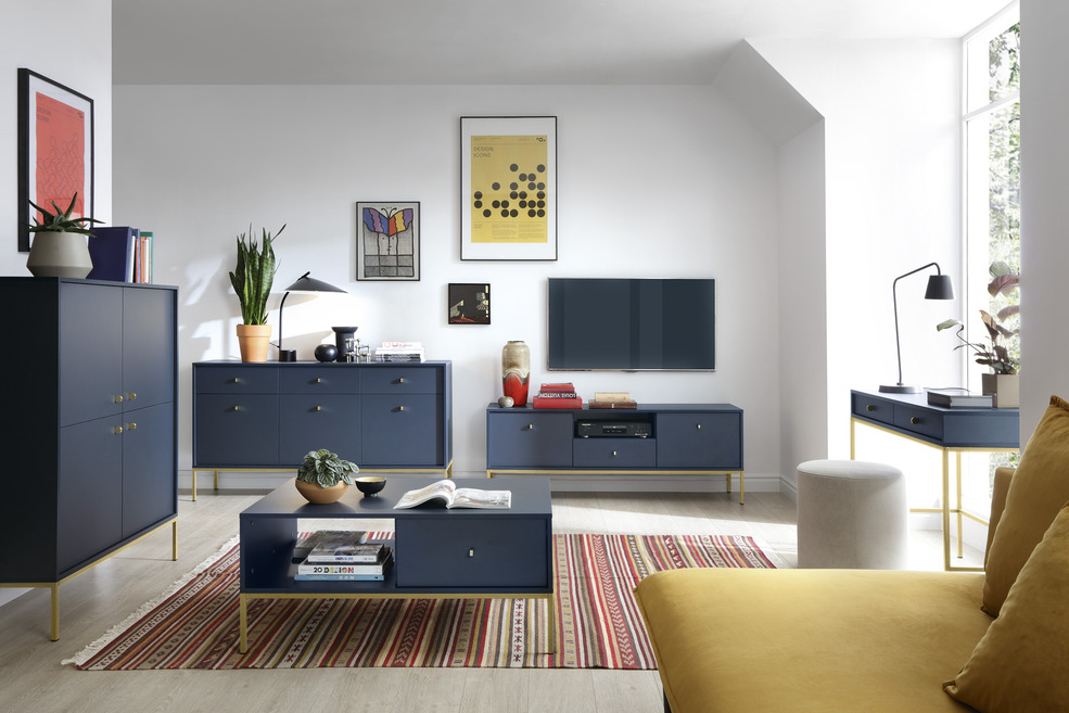 komoda mono granatowa z szufladami (mksz104), navy/gold