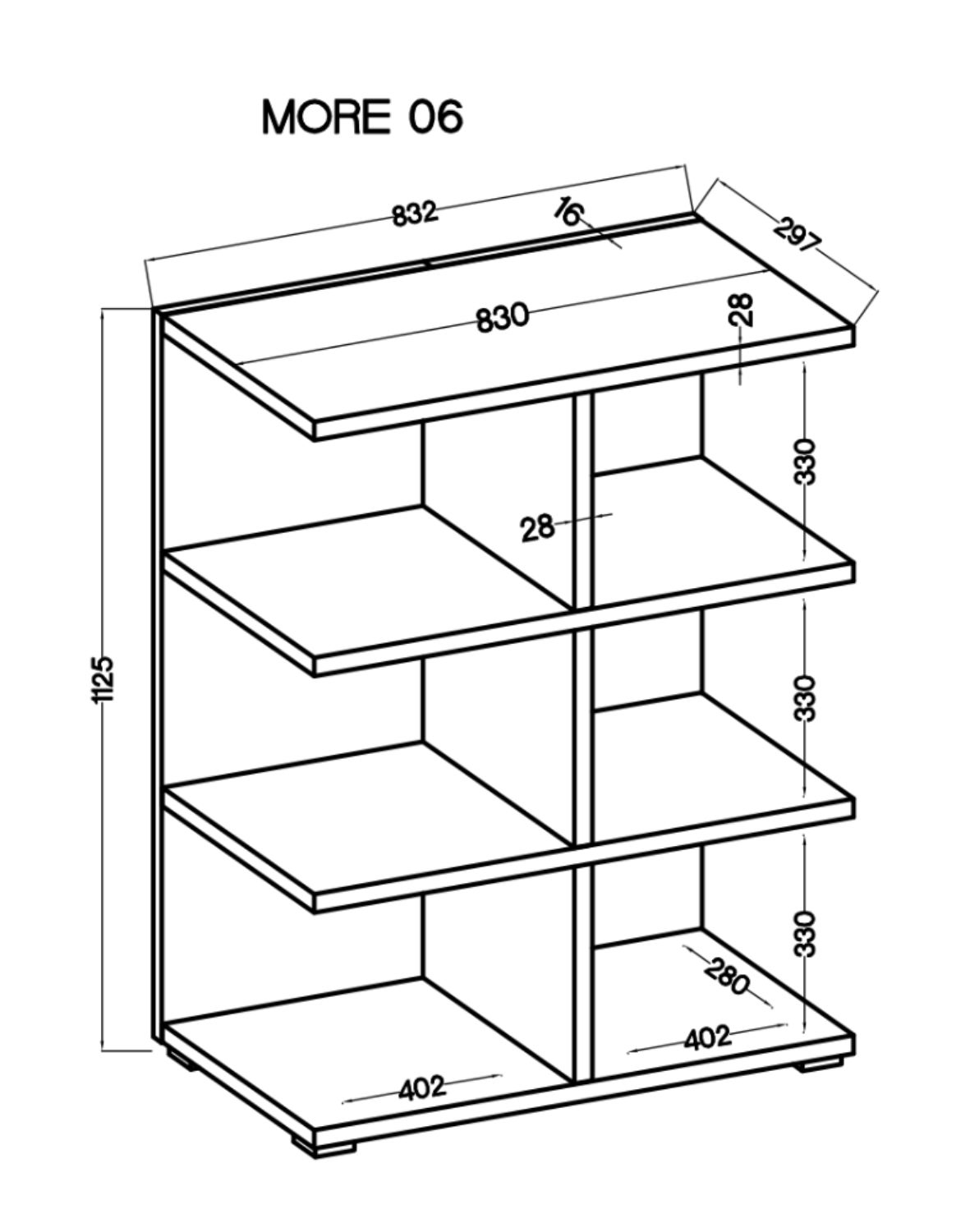 Regał na książki More 06 Jasny Szary 113x83 cm