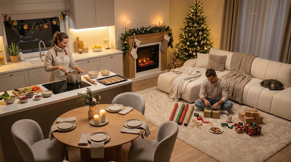 narożnik baloo w salonie z aneksem kuchennym