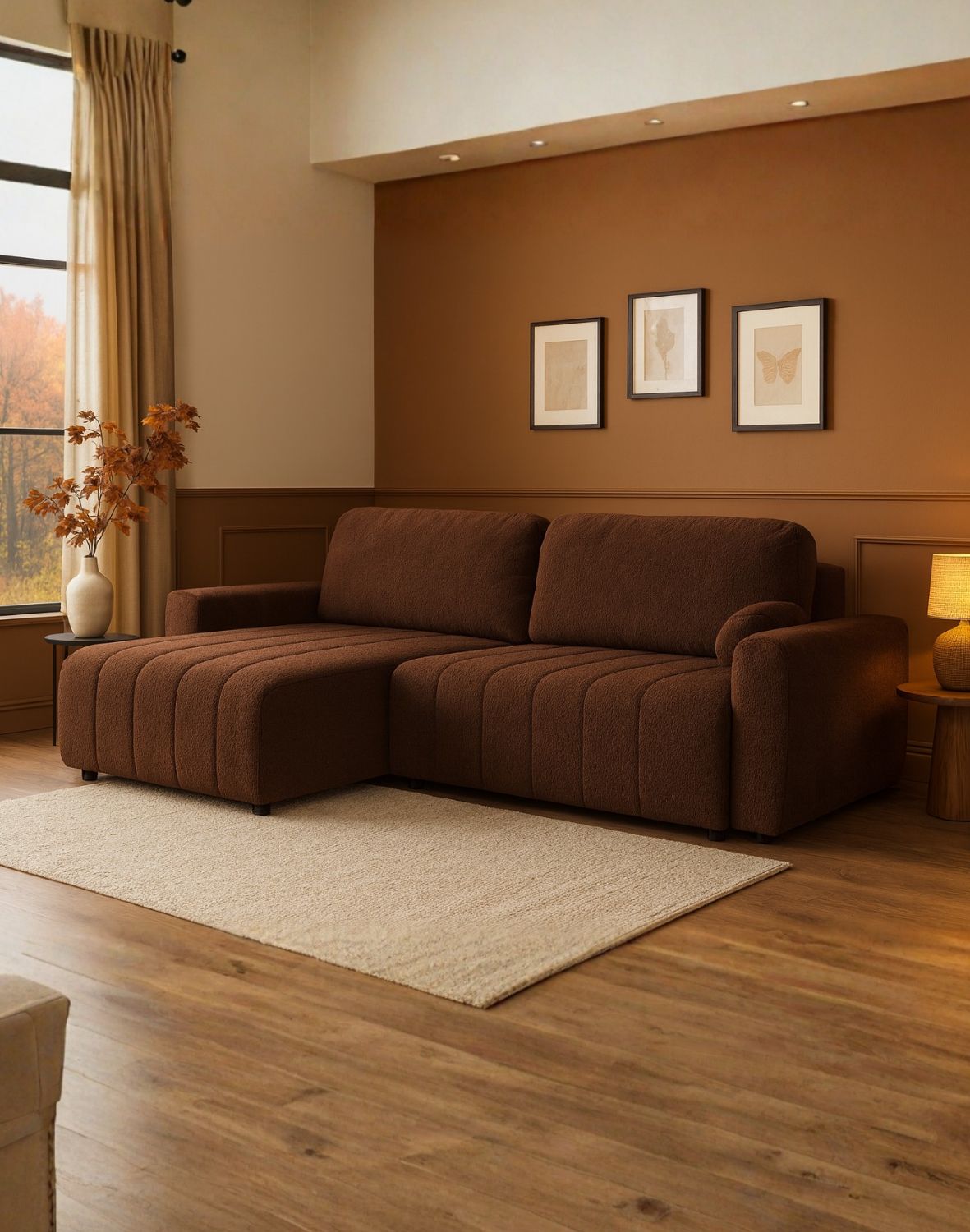 beżowy narożnik luna new w salonie boucle