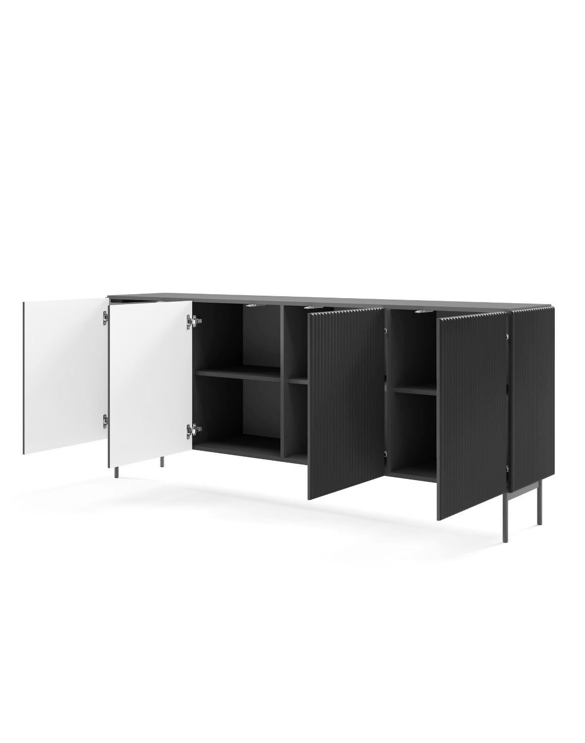 nowoczesna czarna komoda z ryflowanymi frontami muti