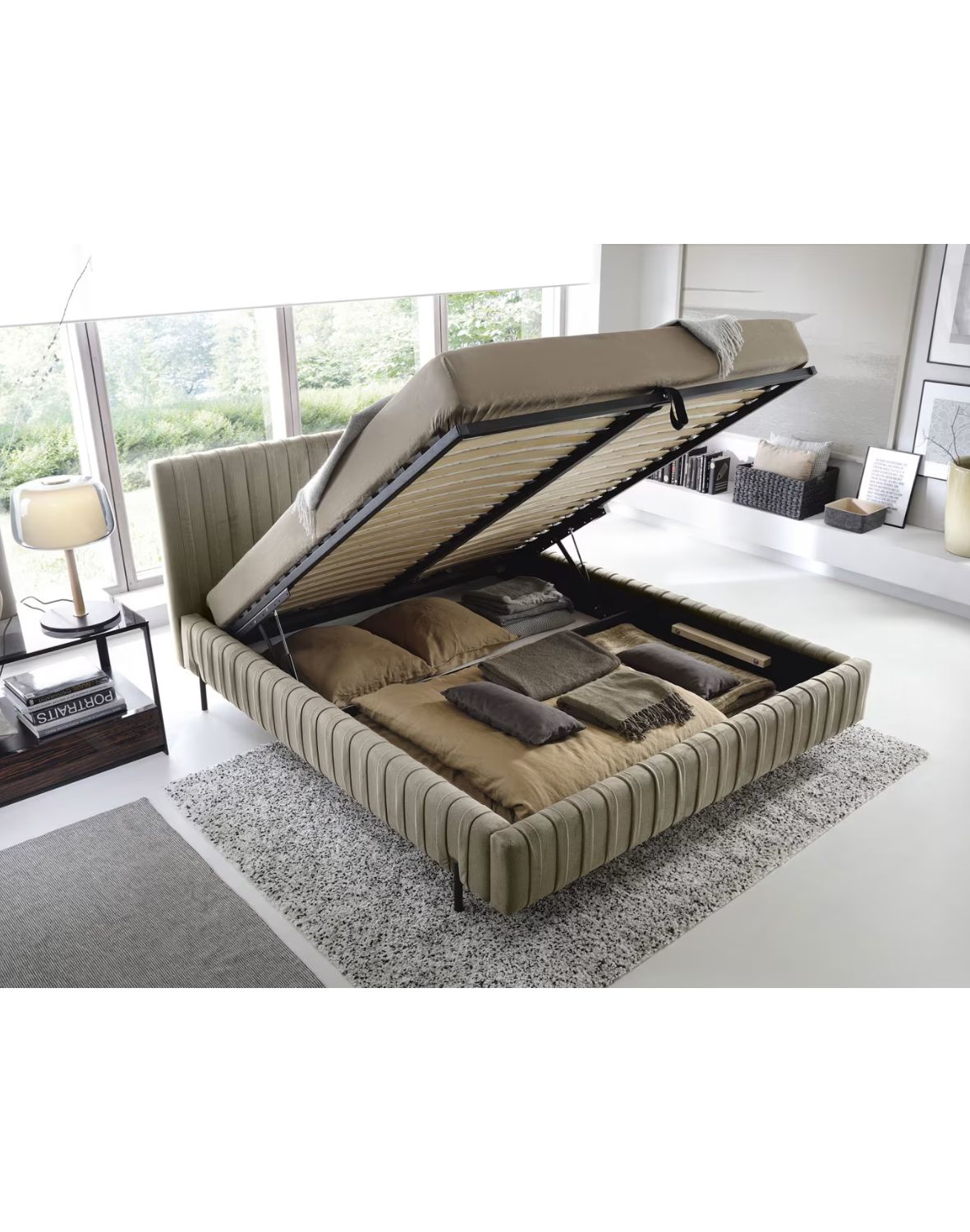 tapicerowane łóżko do sypialni z pojemnikiem plissa 140/160/180
