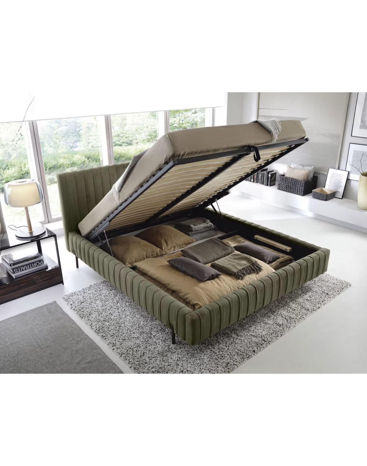 tapicerowane łóżko do sypialni z pojemnikiem plissa 140/160/180