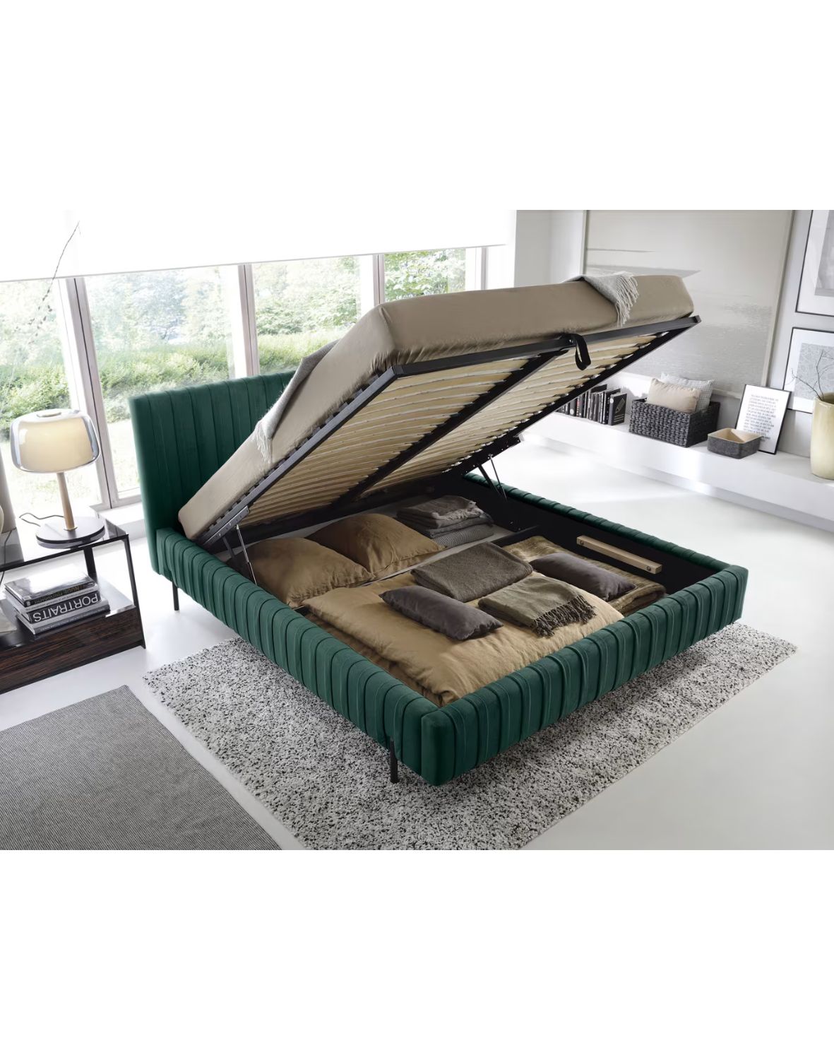 tapicerowane łóżko do sypialni z pojemnikiem plissa 140/160/180