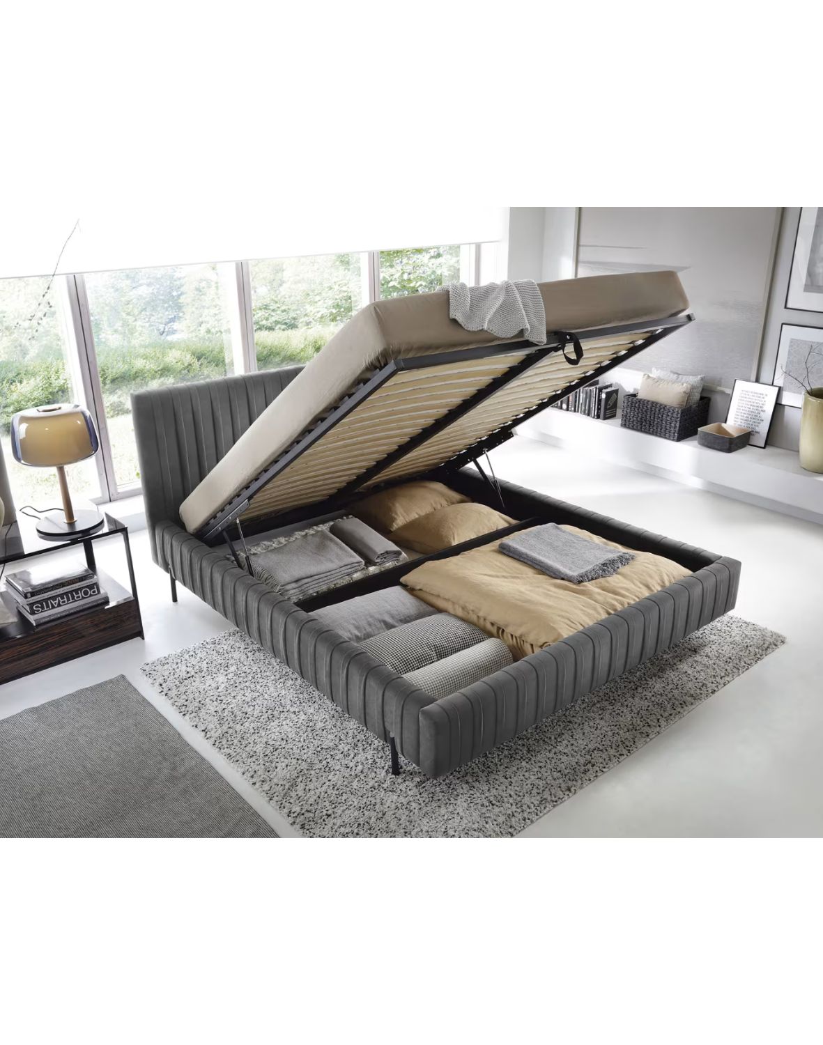 tapicerowane łóżko do sypialni z pojemnikiem plissa 140/160/180