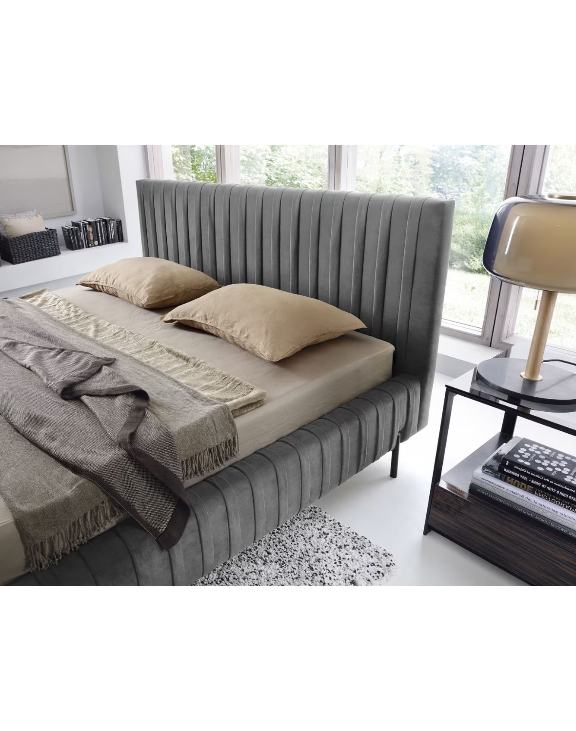 tapicerowane łóżko do sypialni z pojemnikiem plissa 140/160/180