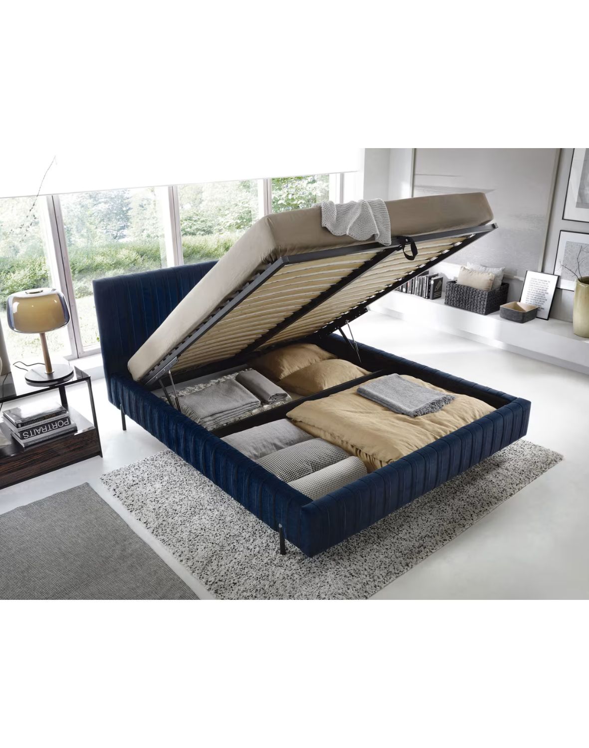 tapicerowane łóżko do sypialni z pojemnikiem plissa 140/160/180