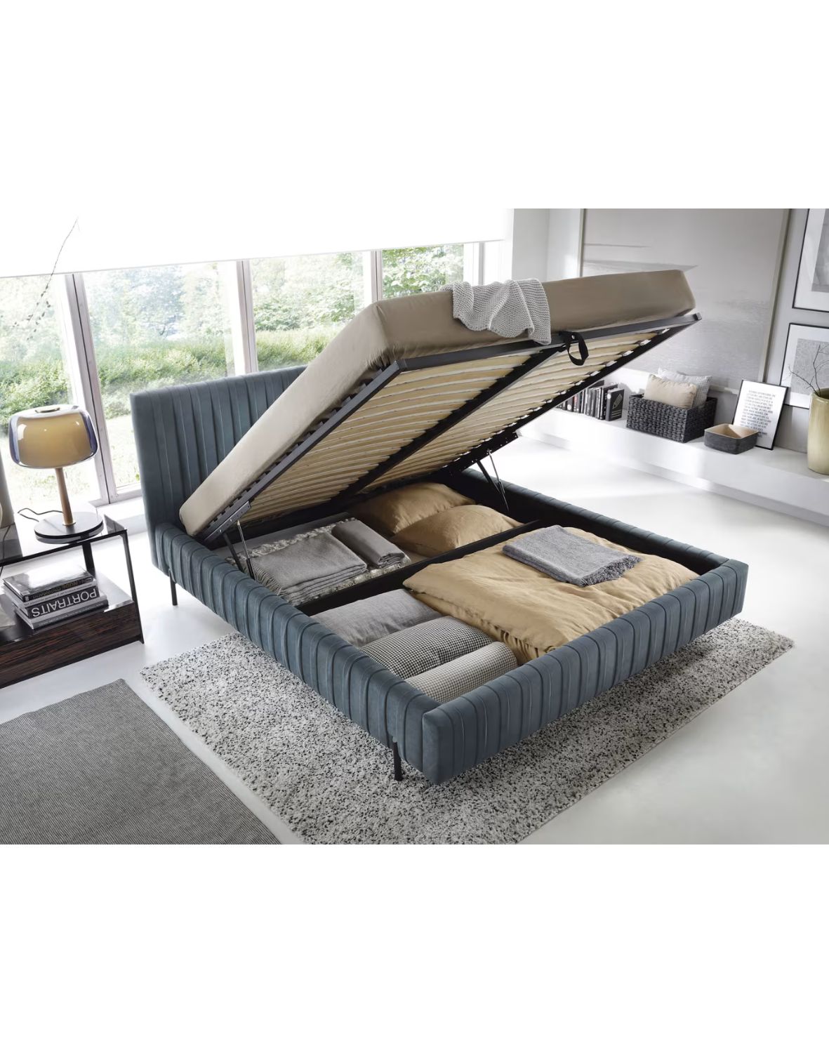 tapicerowane łóżko do sypialni z pojemnikiem plissa 140/160/180