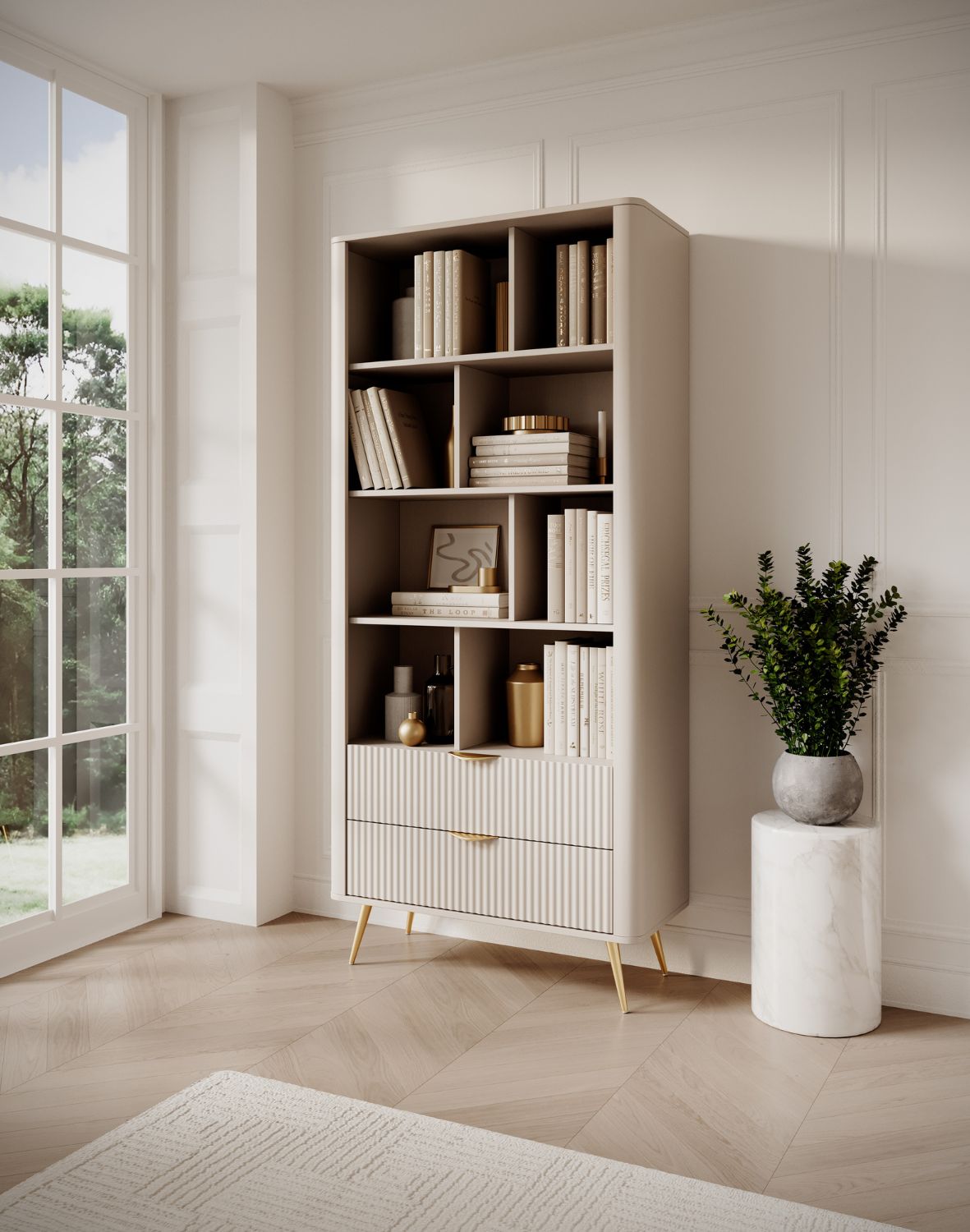 beżowy regał na złotych nogach lante a