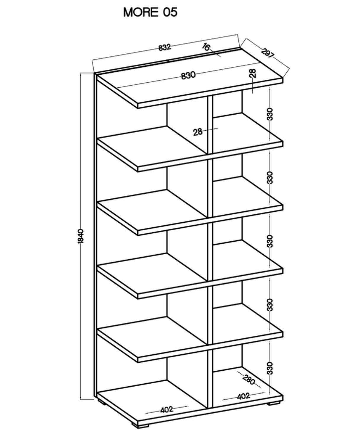 Otwarty Regał na książki More 05 Dąb Sonoma 184x83 cm