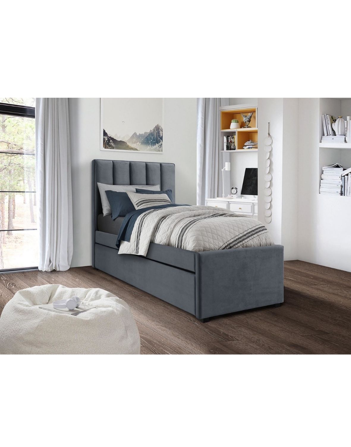 lóżko młodzieżowe russo 90x200, jedno lub dwuosobowe, popielaty, velvet