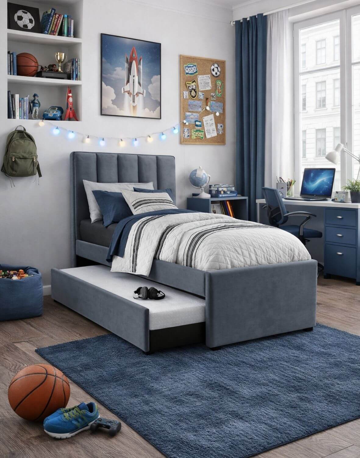 lóżko młodzieżowe russo 90x200, jedno lub dwuosobowe, popielaty, velvet