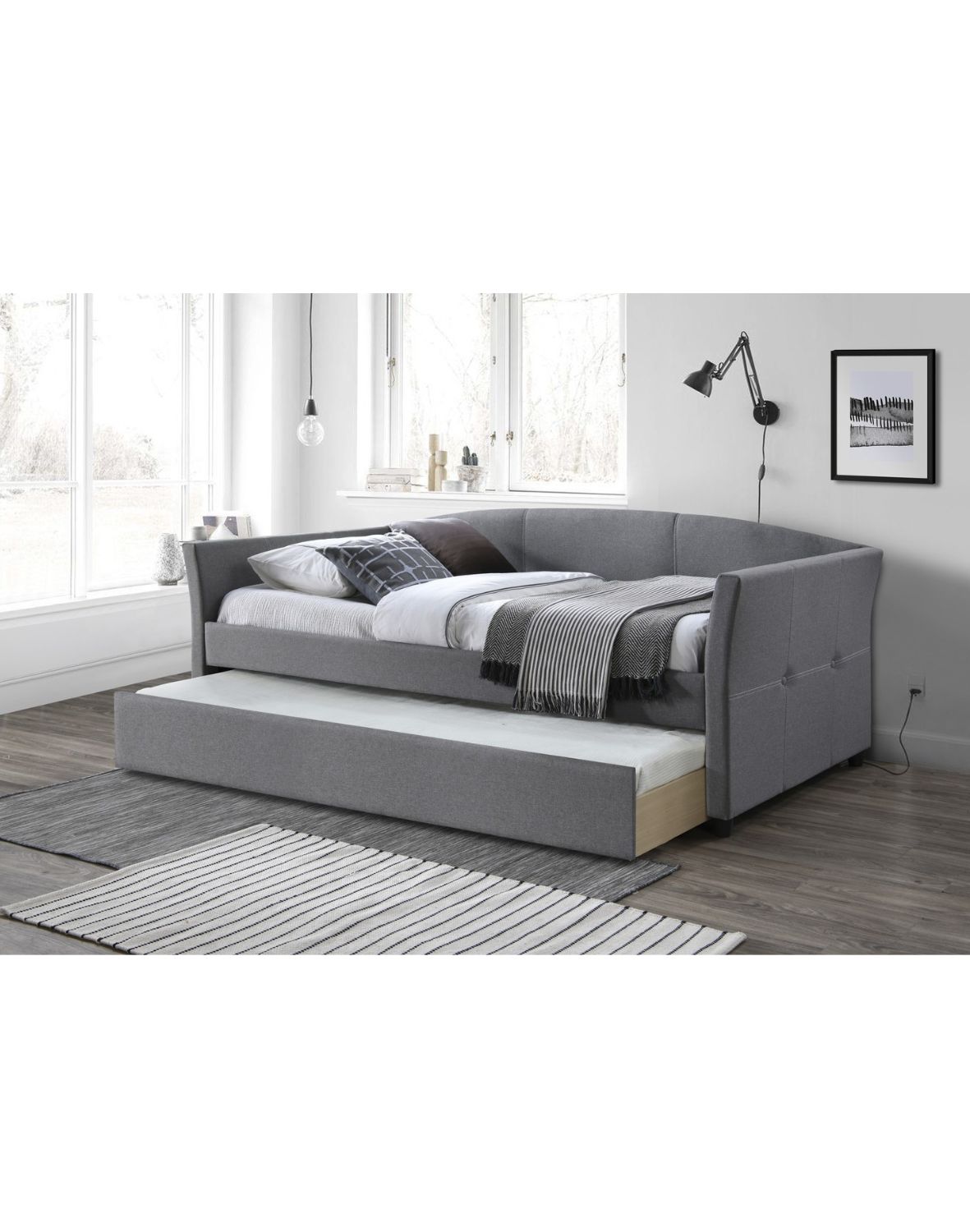 lóżko dwuosobowe sanna z wysuwanym dolnym materacem 90x200, popielaty