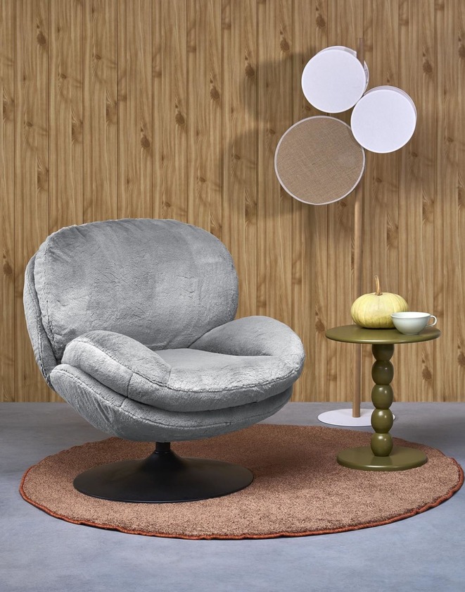 fotel wypoczynkowy shell szary, obrotowy 360°, nowoczesny design