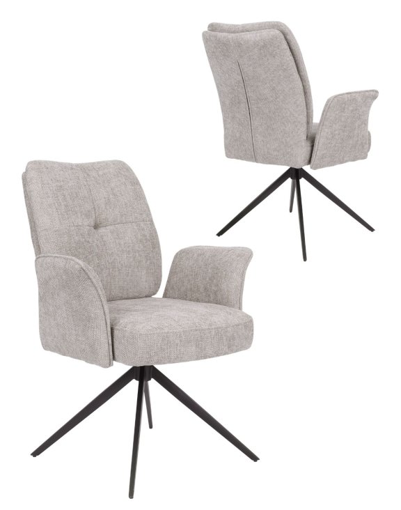 Krzesło obrotowe do jadalni, tapicerowane Stanley, szare (3191) - OUTLET