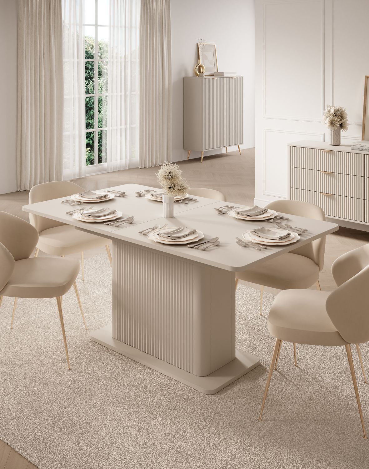 rozkładany stół do jadalni beżowy lante m