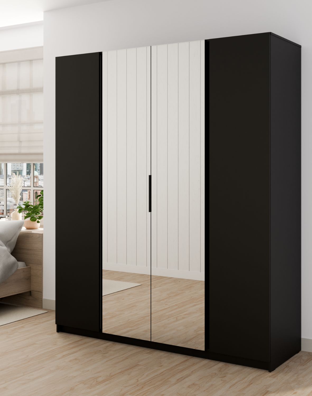 Szafa 4-drzwiowa z lustrami Kaja BL/BL 2F, 2 Lustro, Czarny