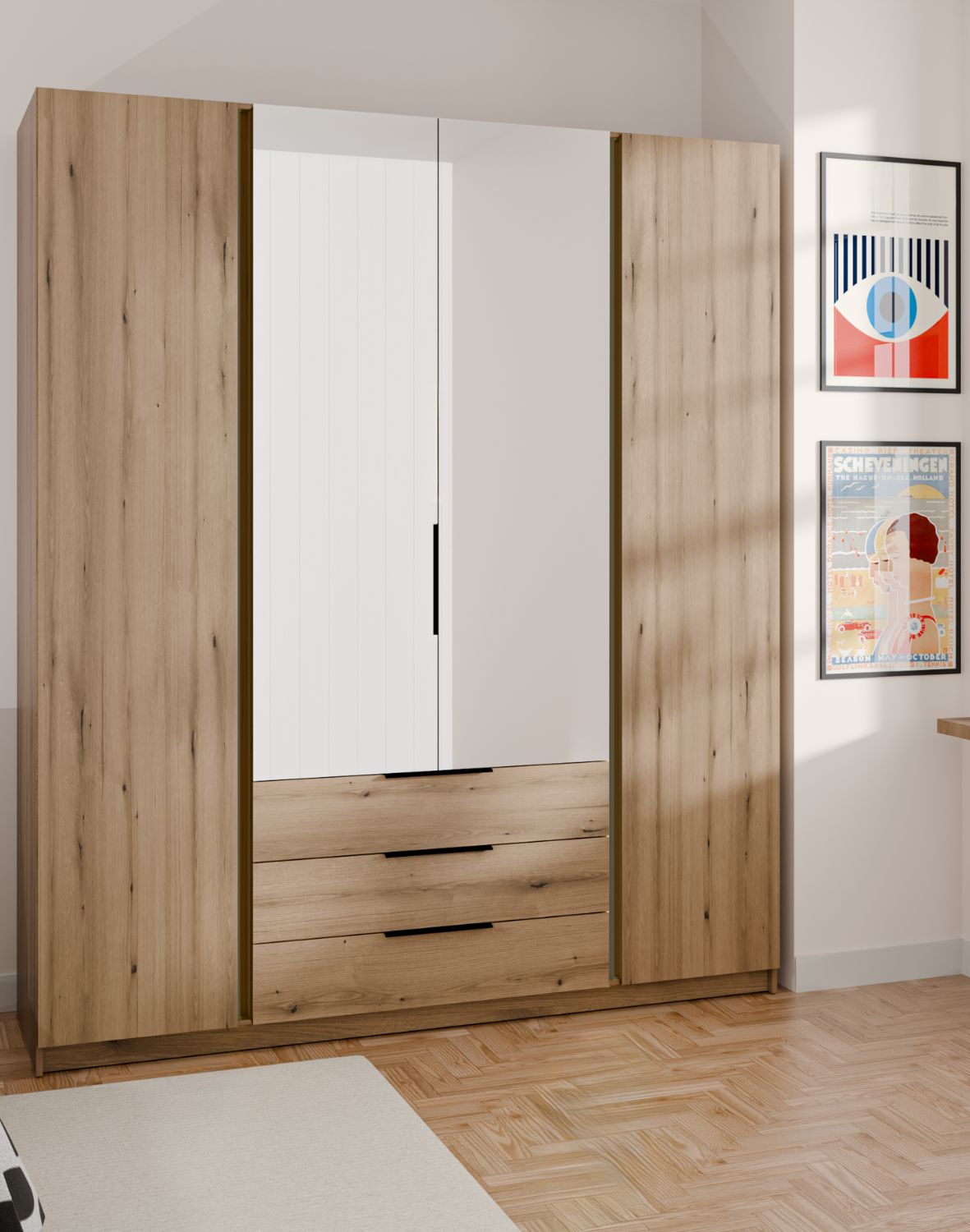 Szafa 4-drzwiowa z lustrami i szufladami Kaja dąb Evoke (EV/EV 2F 2 lustro 3S)