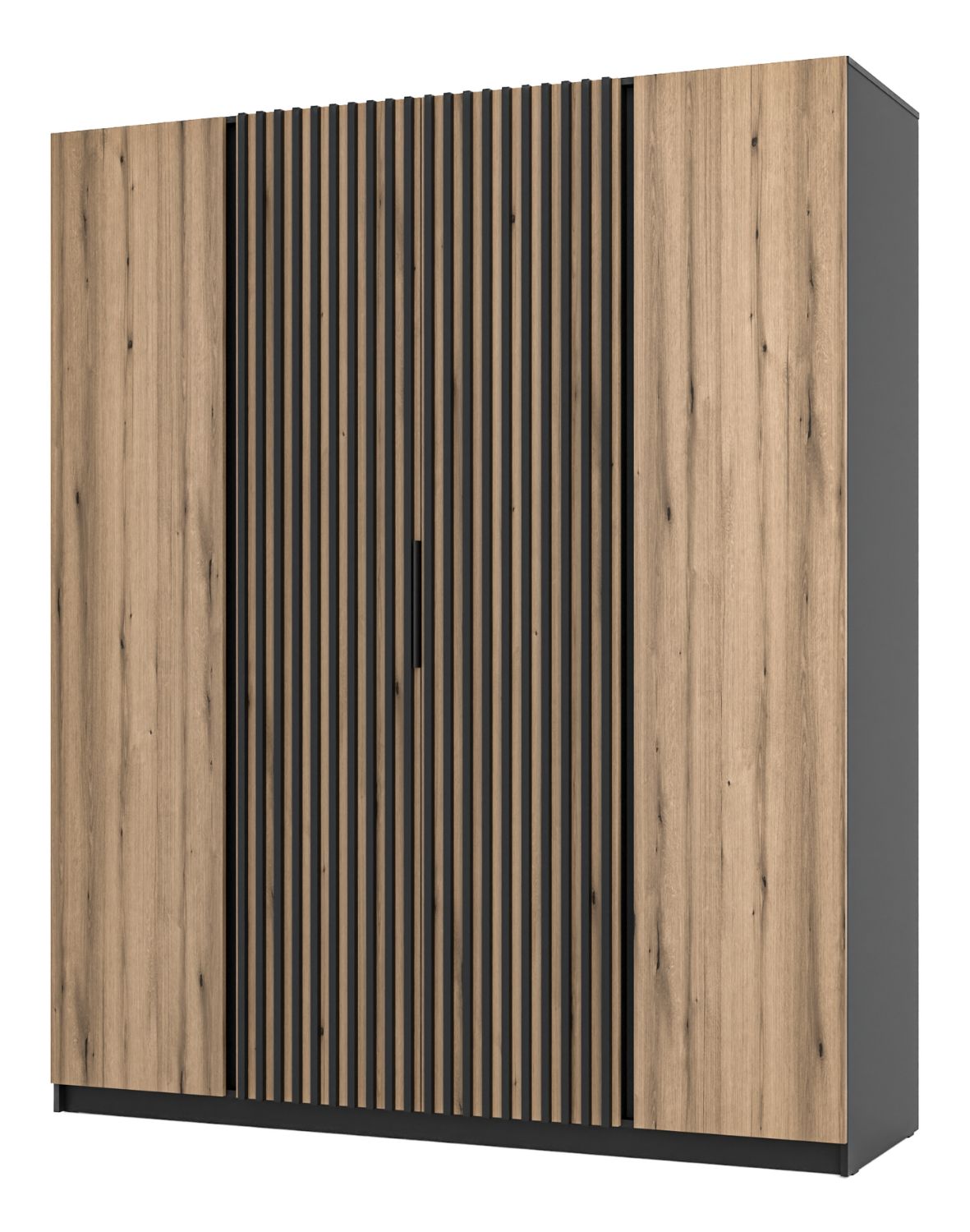 Szafa 4-drzwiowa z lamelami Kaja BL/EV-BL 2F, 2LAM Dąb Evoke, Czarny