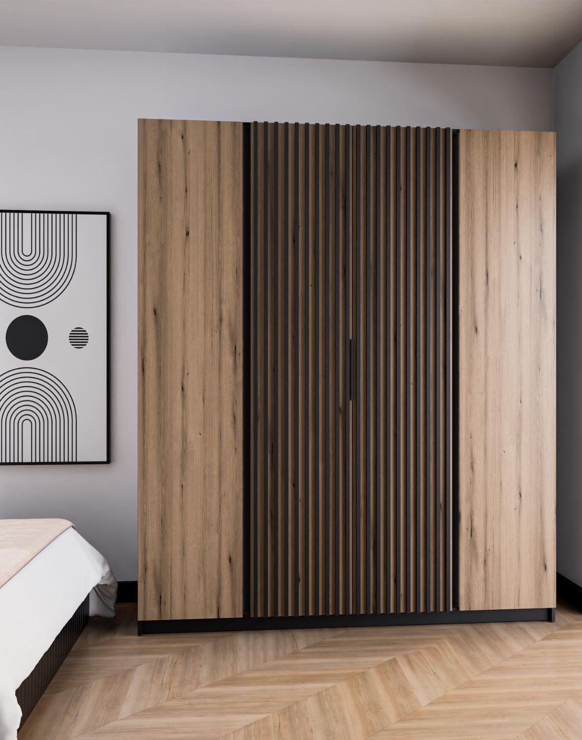 Szafa 4-drzwiowa z lamelami Kaja BL/EV-BL 2F, 2LAM Dąb Evoke, Czarny