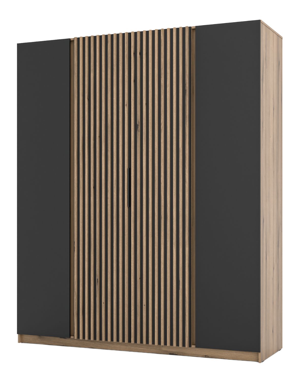 Szafa 4-drzwiowa z lamelami Kaja EV/BL-EV 2F, 2LAM Dąb Evoke, Czarne Lamele