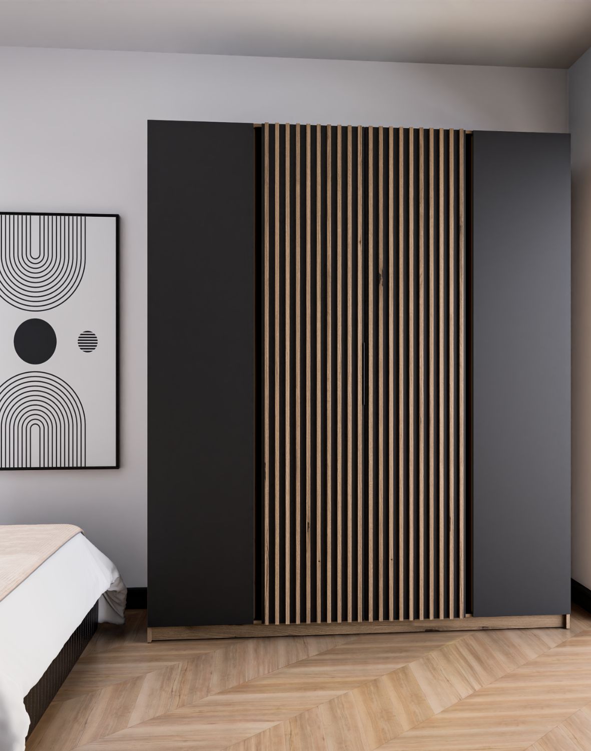 Szafa 4-drzwiowa z lamelami Kaja EV/BL-EV 2F, 2LAM Dąb Evoke, Czarne Lamele